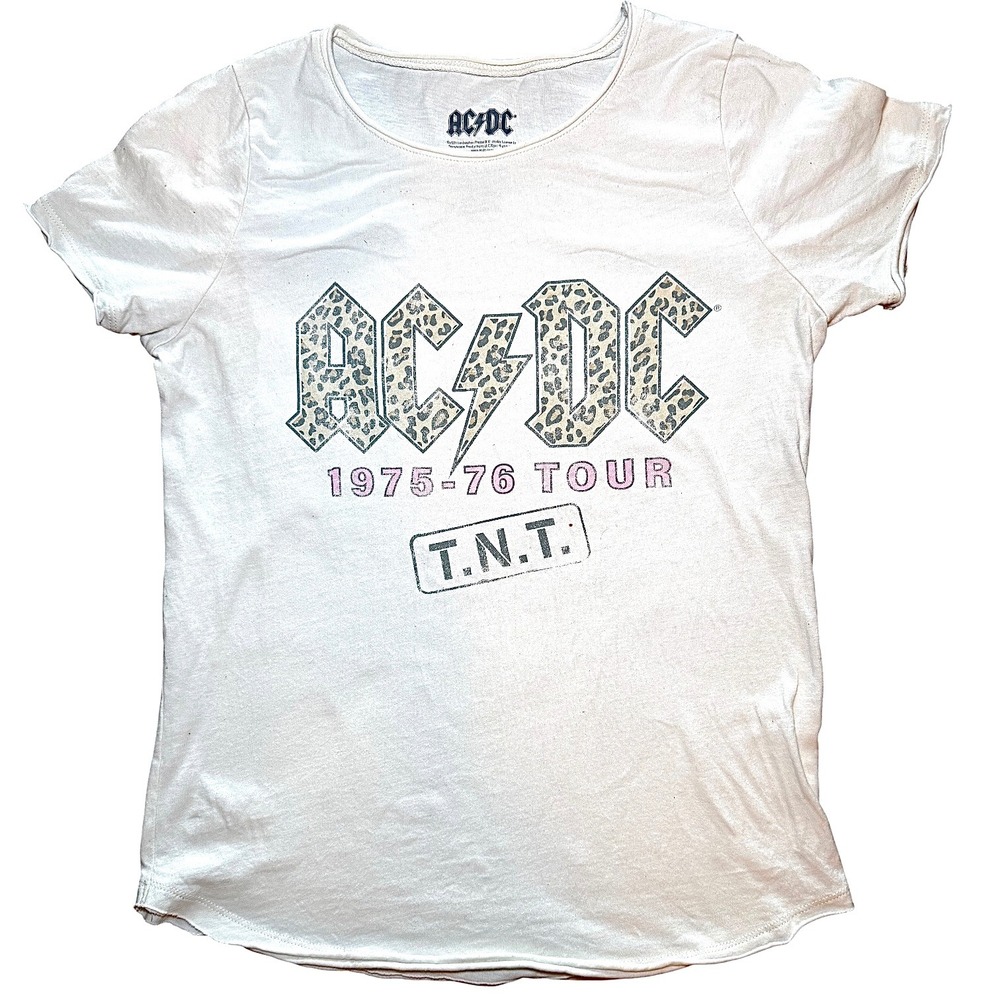 ACDC T.N.T. 1975-76 Tour Graphic T-Shirt Leopard Print White Mens Medium